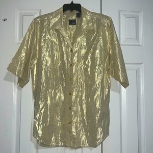 Shinny gold short sleeve button up